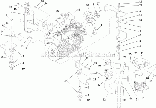 Engine, Exhaust And Air Intake Assembly Diagram and Parts List for 74265 260000001-260999999 Toro Lawn Mower