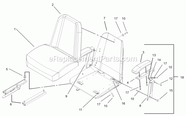 Seat Assembly No. 1-633705 Diagram and Parts List for 74179 230007001-230999999 Toro Lawn Mower