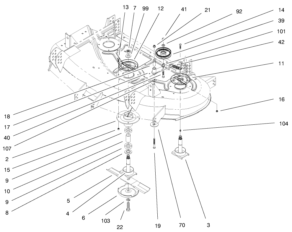 Spindle Asm, And Idlers Diagram and Parts List for 30147 990001 - 999999 Toro Lawn Mower