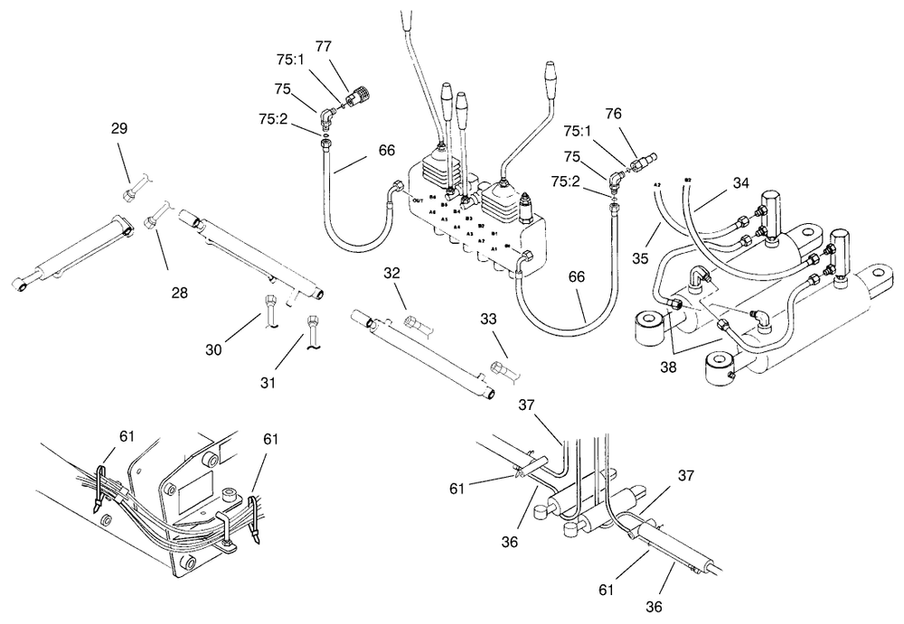 Hydraulics Assembly Diagram and Parts List for 22412 990001 - 999999 Toro Lawn Tractor Accessories