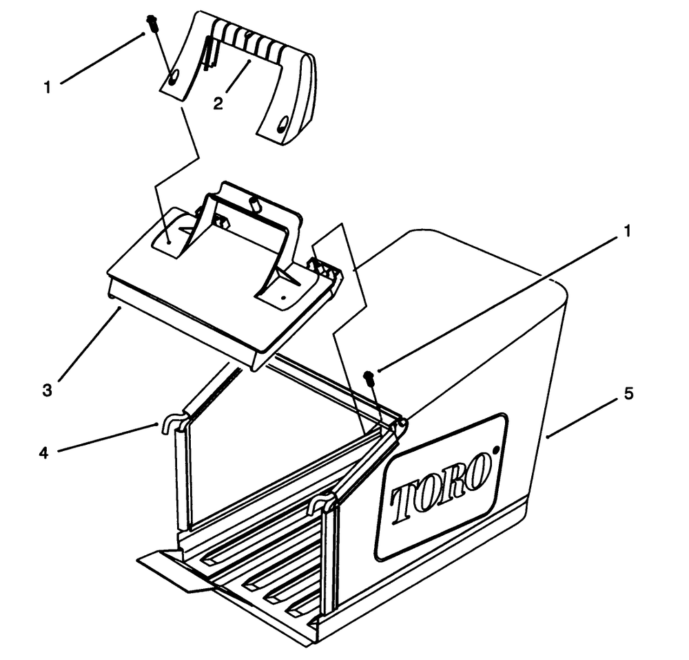 Grass Bag Assembly Diagram and Parts List for 20928B 49000001 - 49999999 Toro Lawn Mower