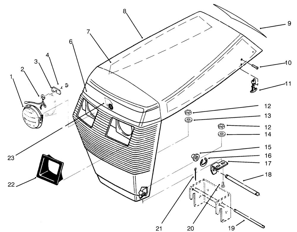 Hood Assembly Diagram and Parts List for 73362 6900001 - 6999999 Toro Lawn Tractor