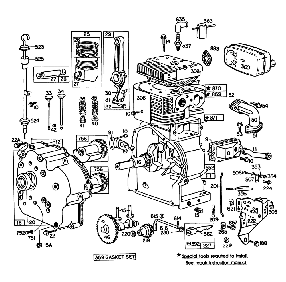 Engine Briggs & Stratton Model No. 252416-0677-01 Diagram and Parts List for 38095 4000001 - 4999999 Toro Snow Blower