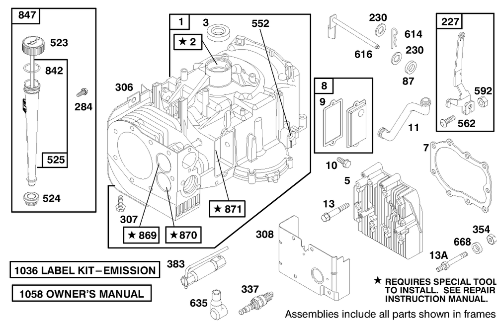 Engine Briggs & Stratton Model 28m707-1182-E1 Diagram and Parts List for 70082 8900001 - 8999999 Toro Lawn Tractor