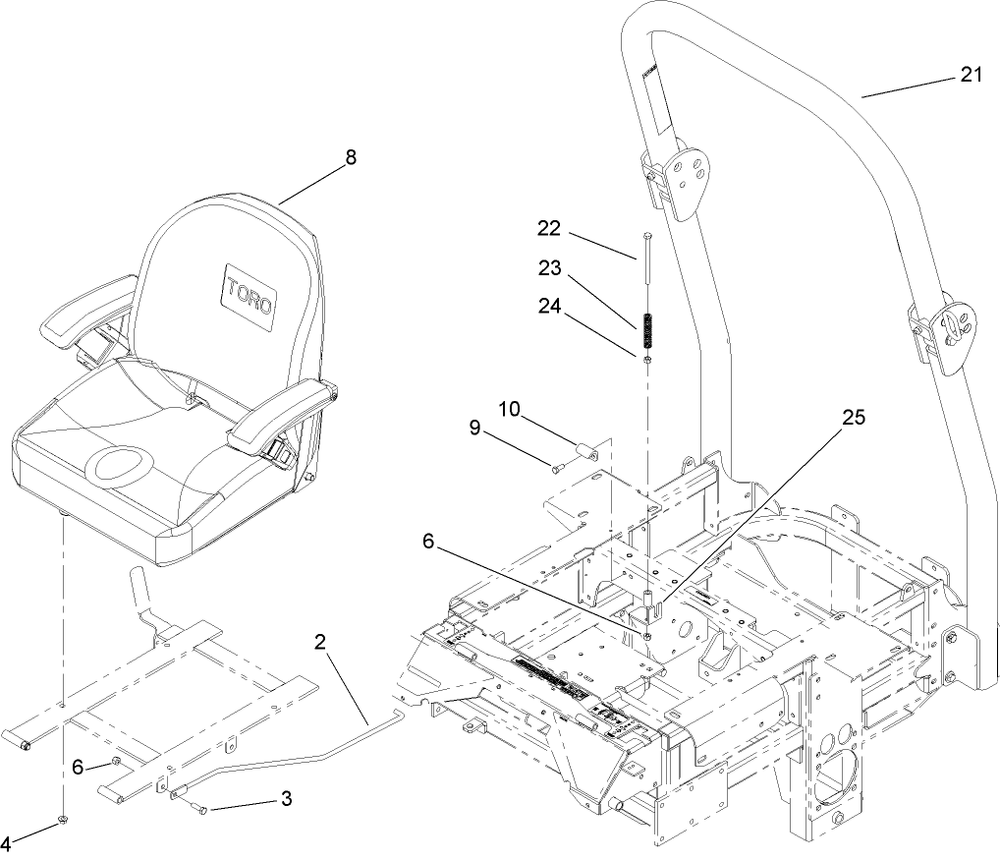 Seat And Roll-Over Protection System Assembly Diagram and Parts List for 74274 (270000001-270999999)(2007) Toro Lawn Mower