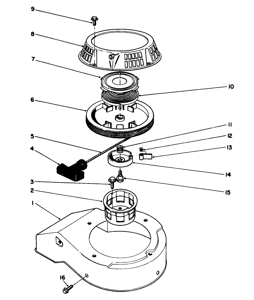 Recoil Assembly (Model No. 47pn2-3) Diagram and Parts List for 22040 3900001 - 3999999 Toro Lawn Mower