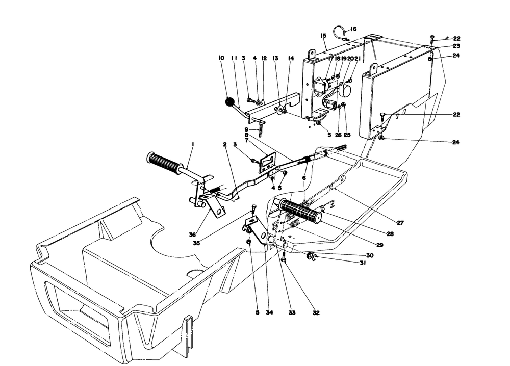 Brake & Clutch Pedal Assembly Diagram and Parts List for 57360 0000001 - 0999999 Toro Lawn Tractor