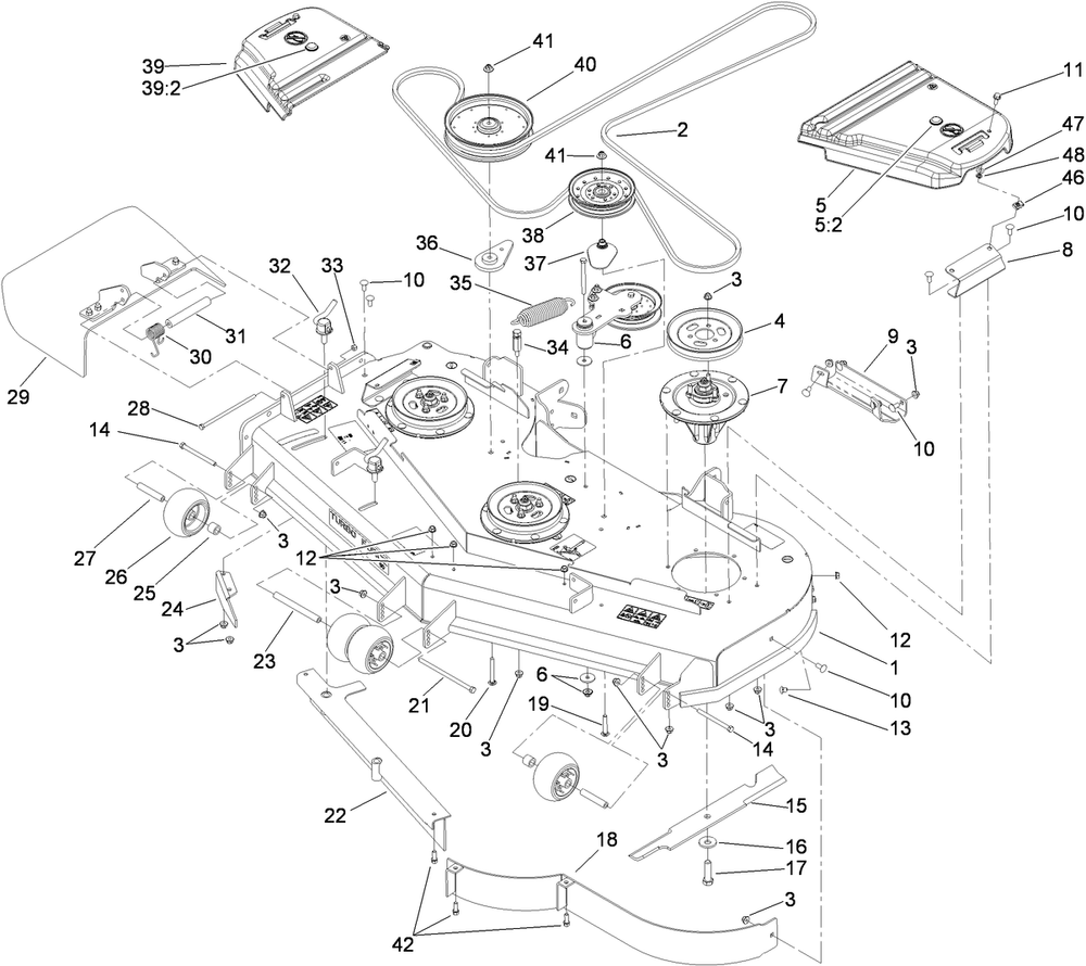 Deck Assembly Diagram and Parts List for 74925TE (310000001-310999999)(2010) Toro Lawn Mower