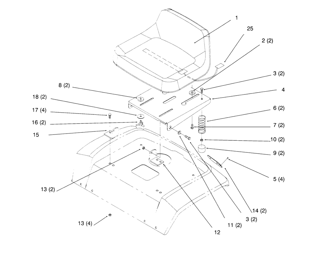Seat Diagram and Parts List for 72084 6900001 - 6999999 Toro Lawn Tractor