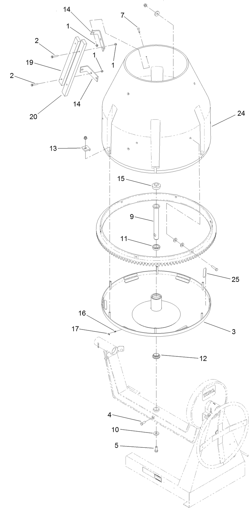 Drum Assembly Diagram and Parts List for 68008 402000000 - 404319999 Toro Cement Mixer