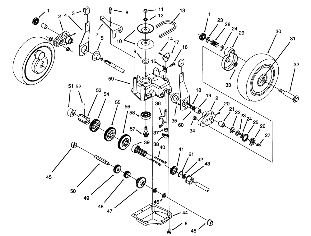 Gear Case Assembly Diagram and Parts List for 20766BC 49000001 - 49999999 Toro Lawn Mower