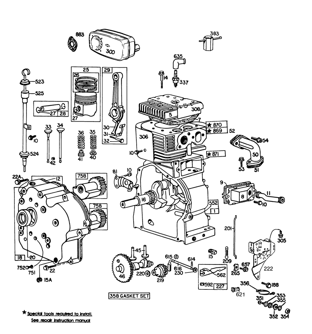Engine Briggs & Stratton Model No. 252412-0685-01 Diagram and Parts List for 38090 5000001 - 5999999 Toro Snow Blower