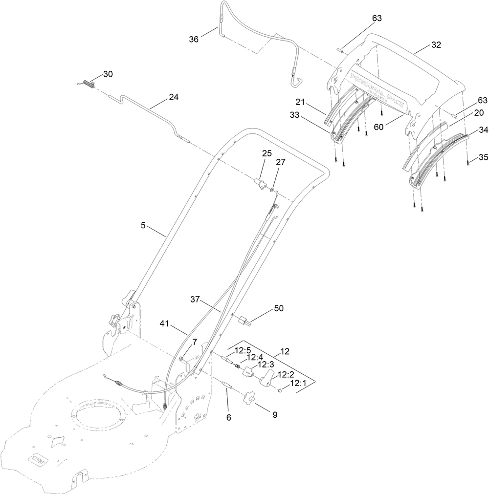 Handle Assembly Diagram and Parts List for 21695 400000000 - 999999999 Toro Lawn Mower