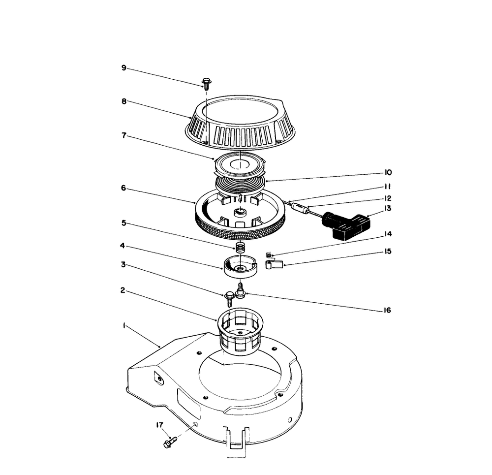 Recoil Assembly (Model No. 47ph7) Diagram and Parts List for 16585 8000001 - 8004251 Toro Lawn Mower