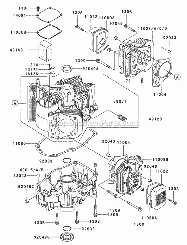 Cylinder/Crankcase Assembly Kawasaki Fh601v-D Diagram and Parts List for 74179 230006001-230007000 Toro Lawn Mower