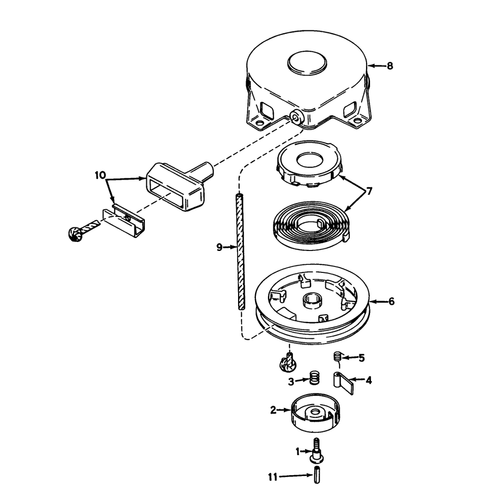 Rewind Starter No. 590420 Diagram and Parts List for 58007 0000001 - 0999999 Toro Tiller