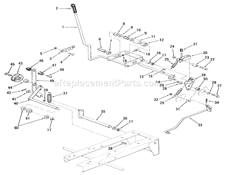 Clutch, Brake And Speed Control Linkage Diagram and Parts List for 81-14KS01 1978 Toro Lawn Tractor