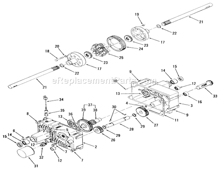 Transaxle Diagram and Parts List for 91-16KS01 1979 Toro Lawn Tractor