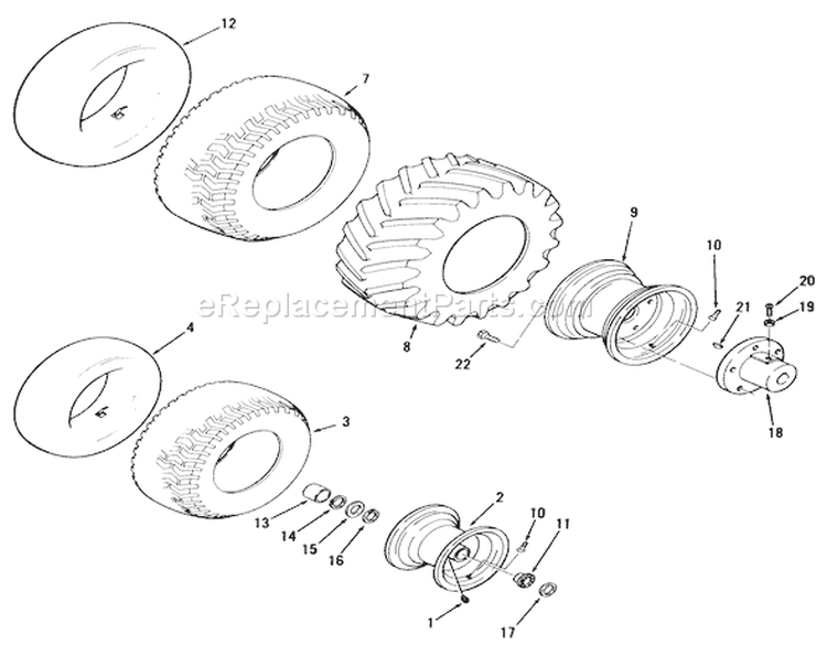 Wheels And Tires Diagram and Parts List for 91-16KS01 1979 Toro Lawn Tractor