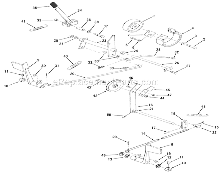 Clutch, Brake And Speed Control Linkage Diagram and Parts List for 91-16KS01 1979 Toro Lawn Tractor