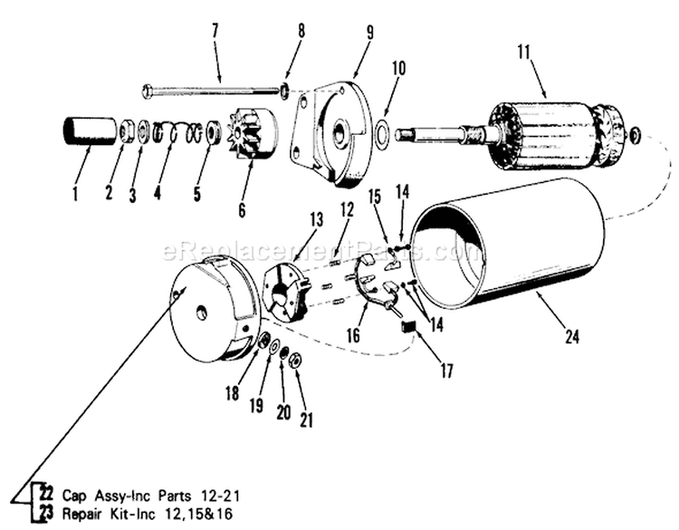 D-160 Onan Engine, Starting Motor Parts Group Diagram and Parts List for 01-16OS01 1980 Toro Lawn Tractor