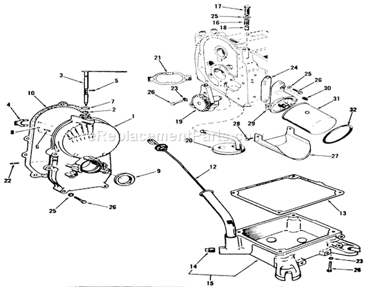 Gear Cover, Oil Base and Pump Diagram and Parts List for 01-16OS01 1980 Toro Lawn Tractor