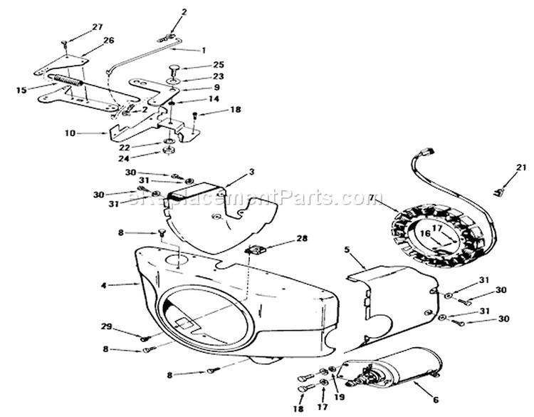 Governor, Starter, Charging Alternator and Blower Hsg Diagram and Parts List for 01-16OS01 1980 Toro Lawn Tractor