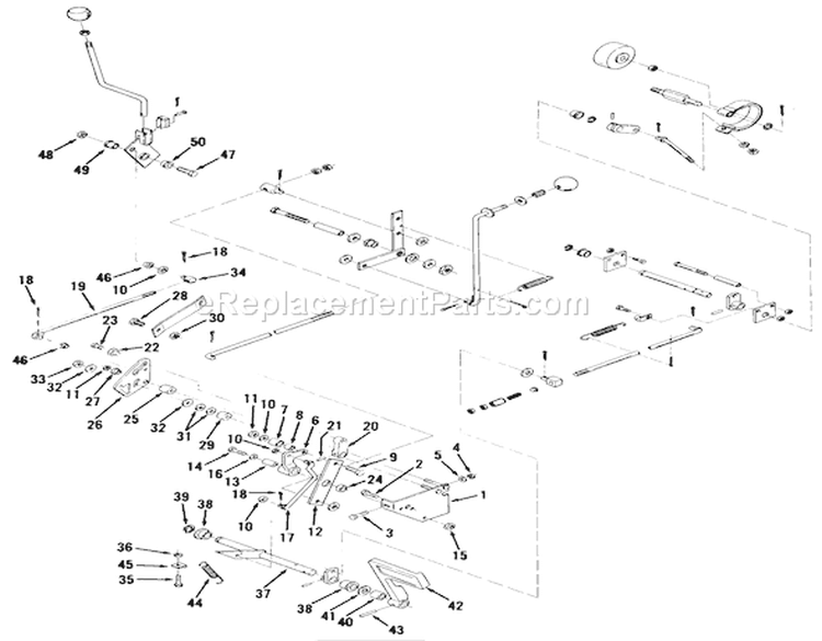Brake And Motion Control Linkage Diagram and Parts List for 91-20KS01 1979 Toro Lawn Tractor
