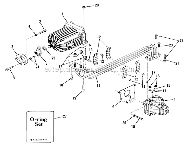 Hydrostatic Transmission, Coupling And Manifold Diagram and Parts List for 81-16OS01 1978 Toro Lawn Tractor