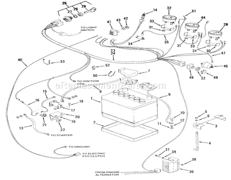 Main Electrical System Diagram and Parts List for 81-16OS01 1978 Toro Lawn Tractor