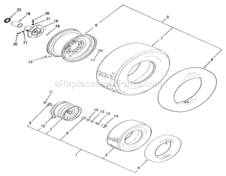 Wheels And Tires Diagram and Parts List for 81-16OS01 1978 Toro Lawn Tractor