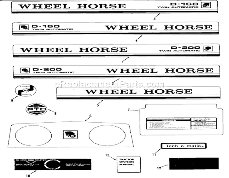 Decals And Miscellaneous Diagram and Parts List for 81-16OS01 1978 Toro Lawn Tractor