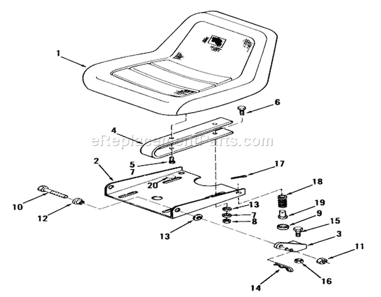 Seat And Seat Suspension Diagram and Parts List for 01-16OS01 1980 Toro Lawn Tractor
