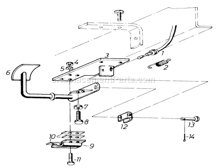 Accelerator Pedal Diagram and Parts List for 91-20RG01 1981 Toro Lawn Tractor
