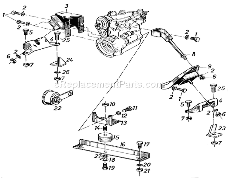 Engine Mounts And Horn Diagram and Parts List for 91-20RG01 1981 Toro Lawn Tractor