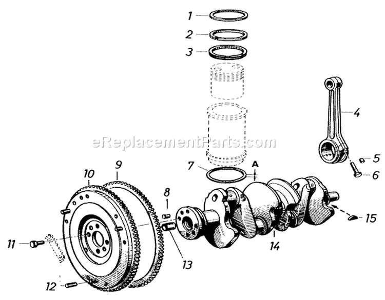 Flywheel, Crankshaft, Connecting Rod And Piston Rings Diagram and Parts List for 91-20RG01 1981 Toro Lawn Tractor