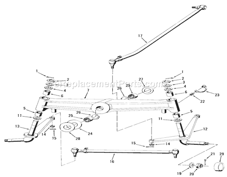 Front Axle, Spindles And Tie Rods Diagram and Parts List for 91-20RG01 1981 Toro Lawn Tractor