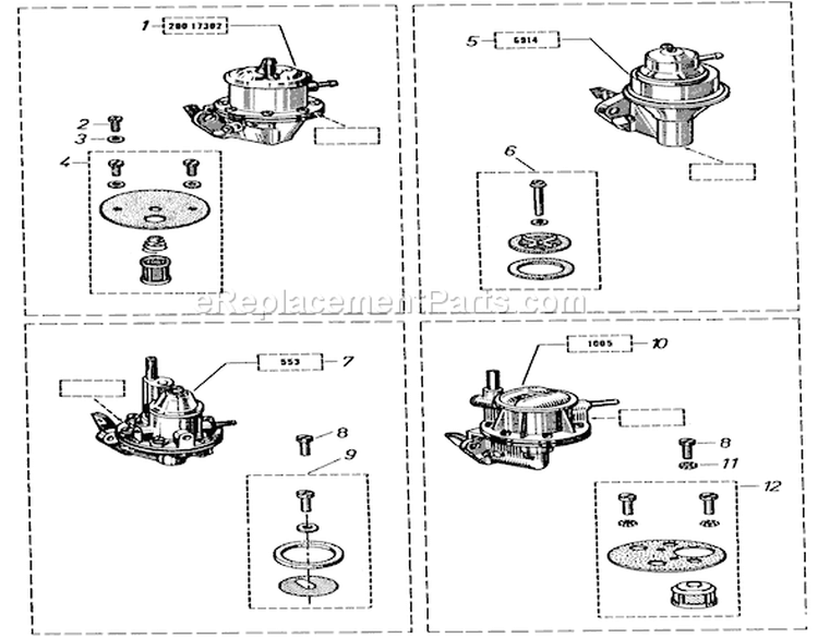 Fuel Pump Diagram and Parts List for 91-20RG01 1981 Toro Lawn Tractor