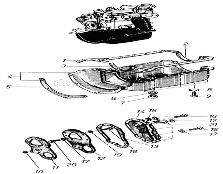 Oil Pan And Timing Chain Cover Diagram and Parts List for 91-20RG01 1981 Toro Lawn Tractor
