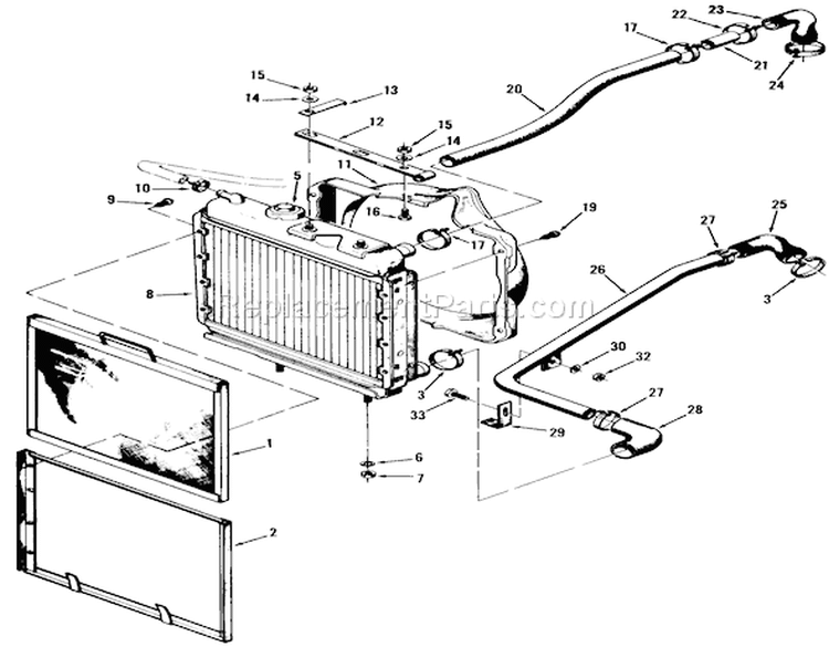 Radiator And Hoses Diagram and Parts List for 91-20RG01 1981 Toro Lawn Tractor