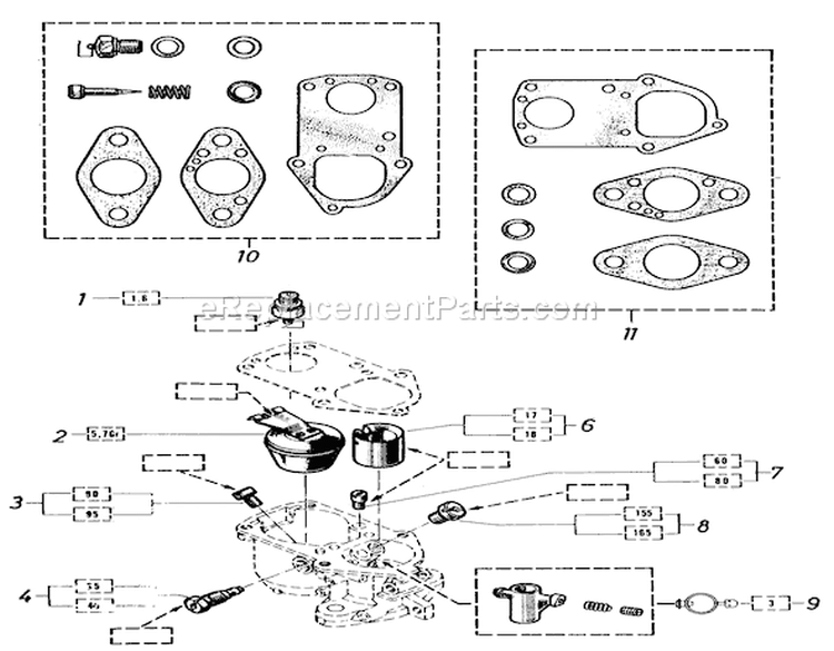 Carburetor-Spare Parts Diagram and Parts List for 91-20RG01 1981 Toro Lawn Tractor