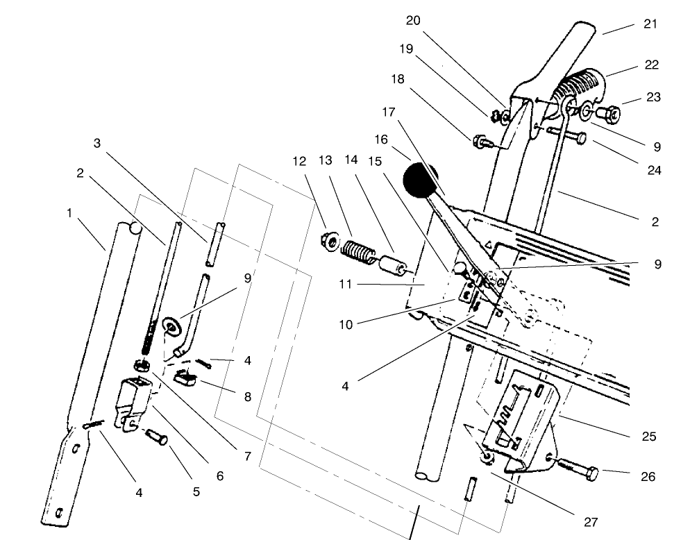 Handle Assembly Right Side Diagram and Parts List for 38063 7900001 - 7999999 Toro Snow Blower
