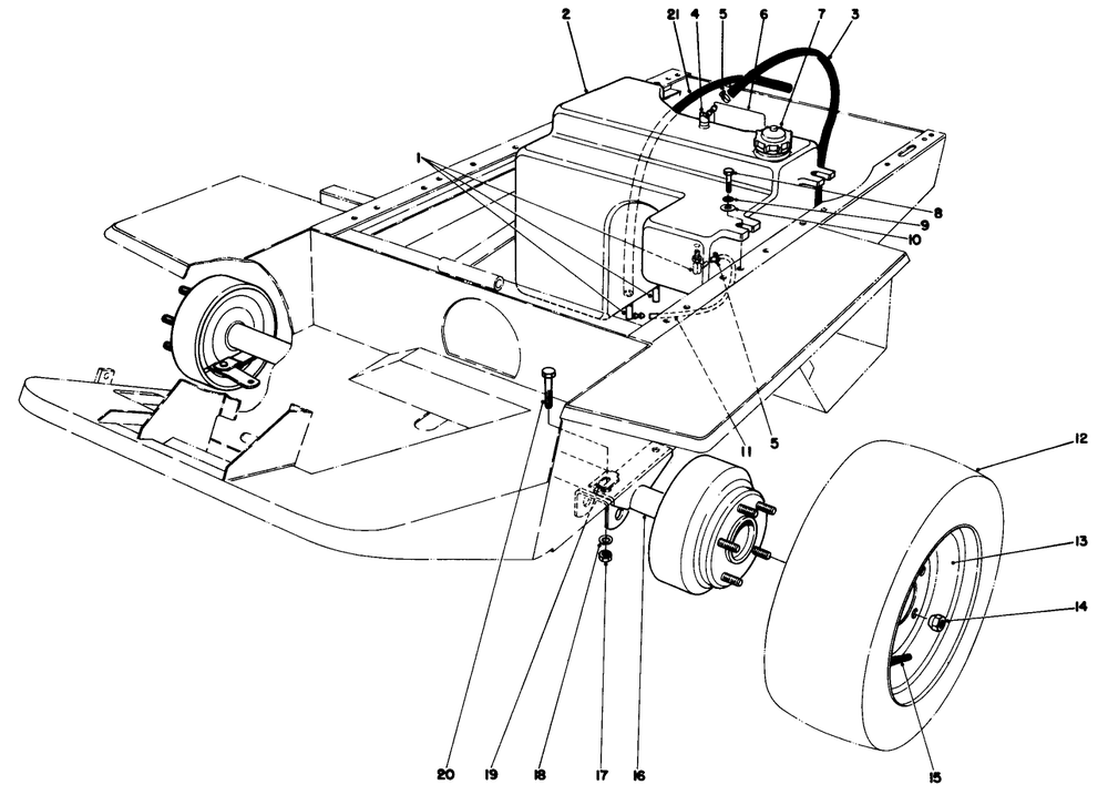 Gas Tank And Axle Assembly Diagram and Parts List for 30798 9000001 - 9999999 Toro Lawn Tractor