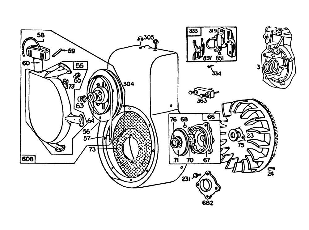 Engine Briggs & Stratton Model No. 252412-0685-01 Diagram and Parts List for 38090 4000001 - 4999999 Toro Snow Blower