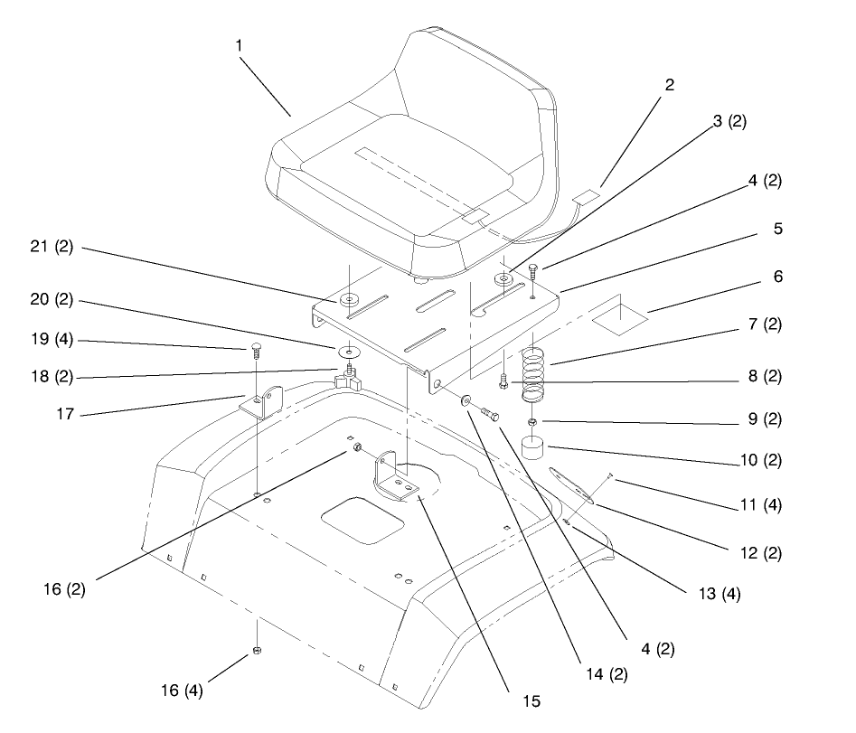 Seat Diagram and Parts List for 72045 8900001 - 8900399 Toro Lawn Tractor