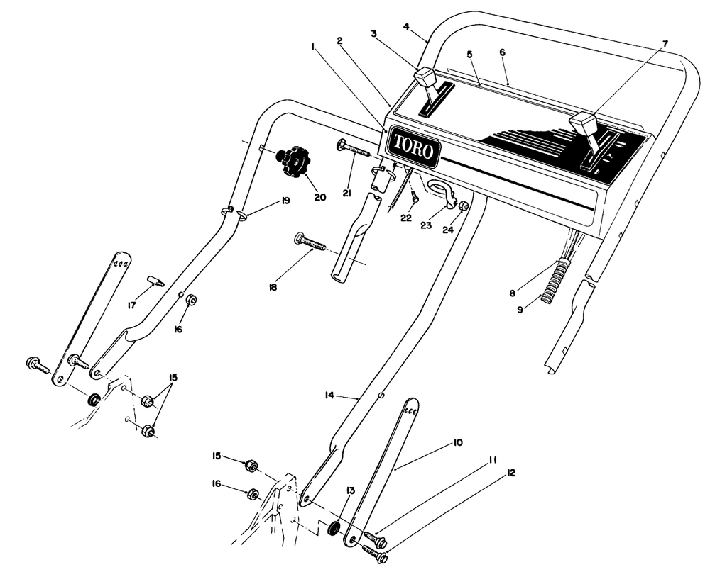 Handle Assembly Diagram and Parts List for 20214 1000001 - 1999999 Toro Lawn Mower