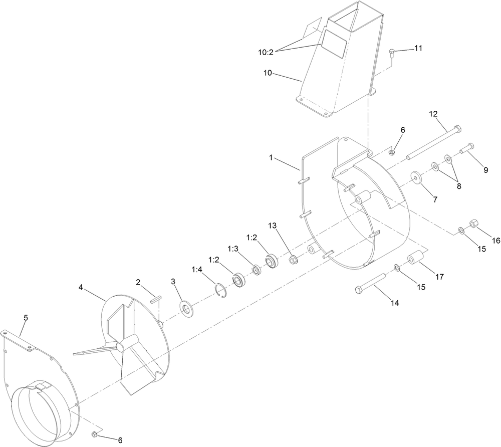 Blower Assembly Diagram and Parts List for 74313 402090000-403319680 Toro Lawn Tractor