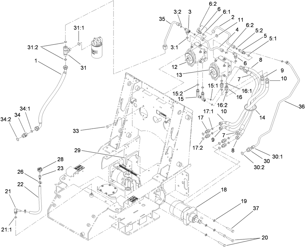 Traction Hydraulic Assembly Diagram and Parts List for 22324 400000000 - 401799999 Toro Lawn Tractor Accessories