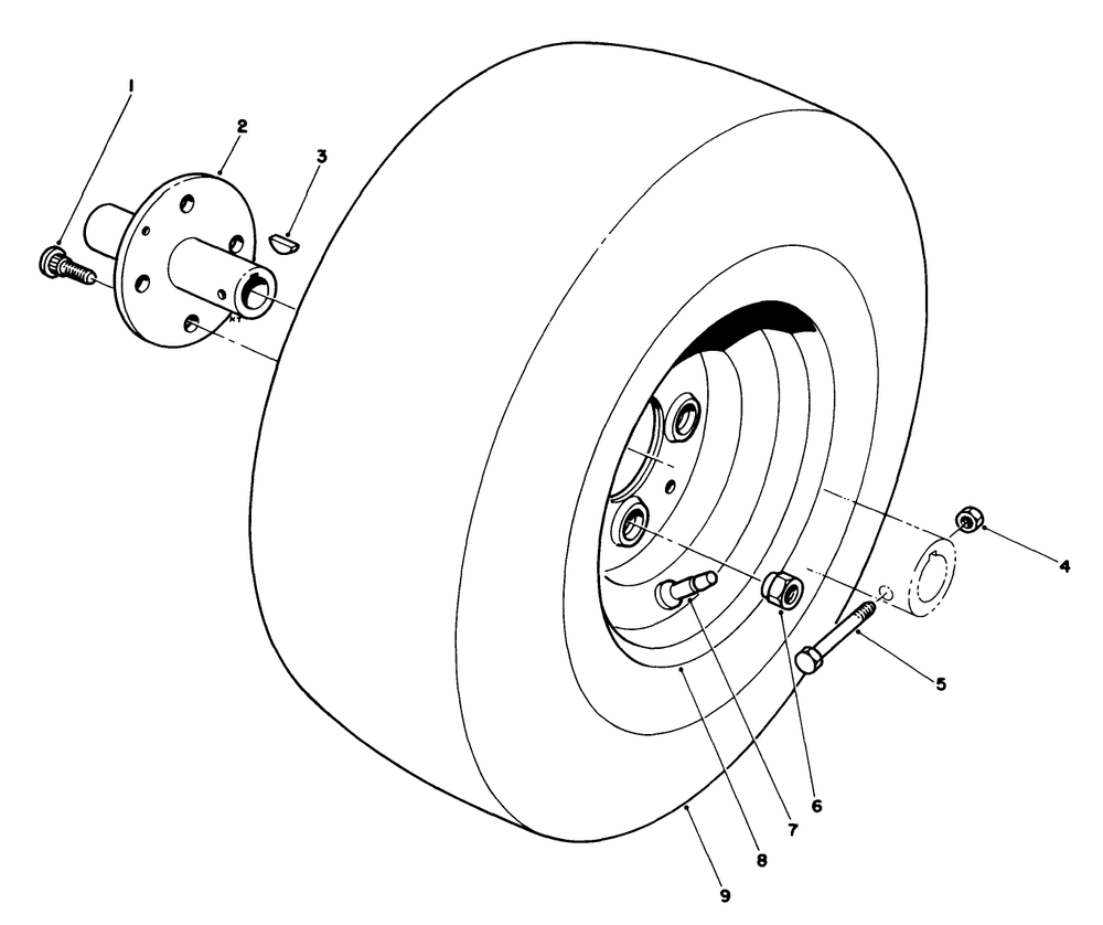 Front Wheel Assembly Diagram and Parts List for 30718 0000001 - 0999999 Toro Lawn Tractor