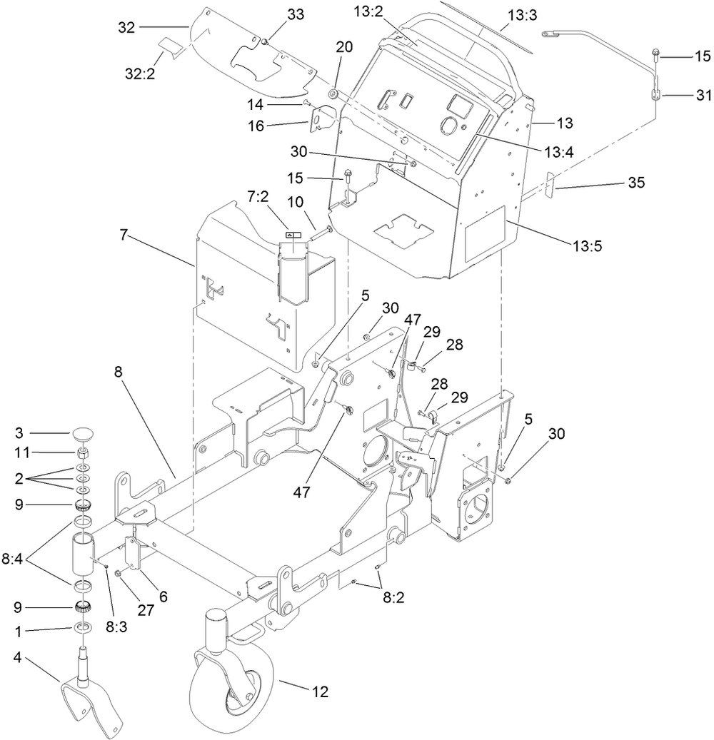 Main Frame Assembly Diagram and Parts List for 79534 (313000001-313999999)(2013) Toro Lawn Mower